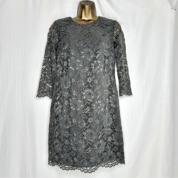 Cynthia Steffe Dresses & Skirts - Cynthia Steffe Grau lace midi dress shift size 0